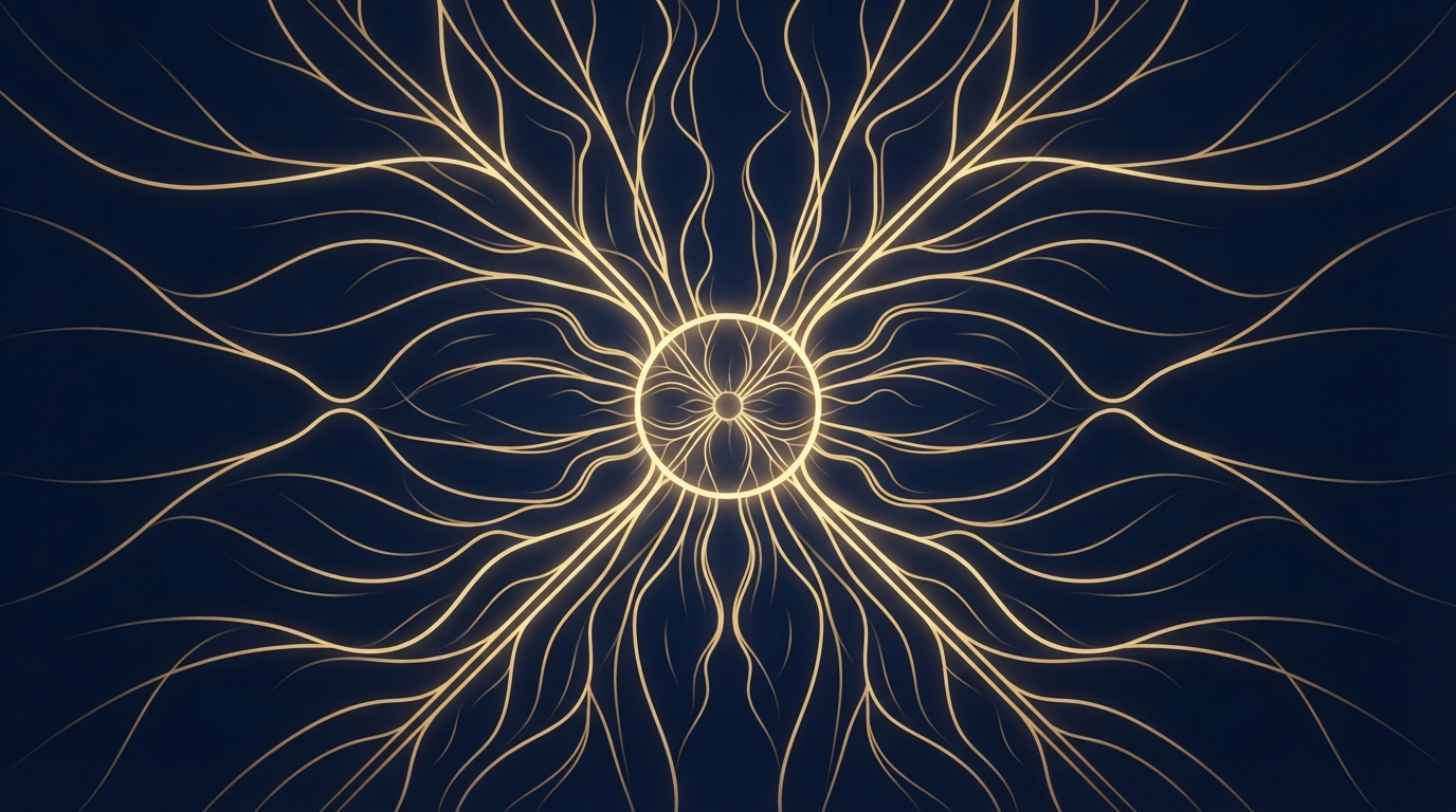 AEGIS OcuGuard — stylised radial fundus vasculature illustration